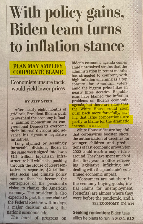 White House strategy to blame inflation on corporation
