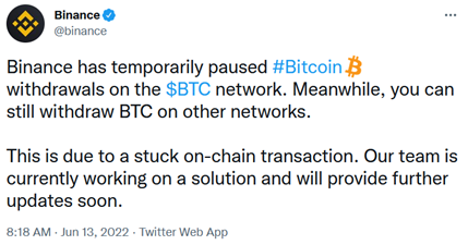Binance bitcoin halt tweet