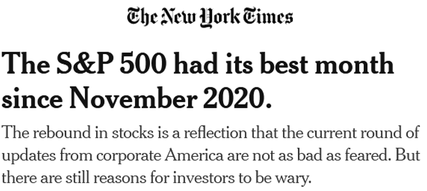 NT Times headline of best month for S&P500 
