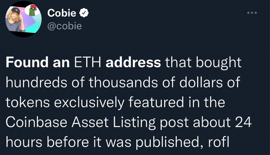 Cobie first flagged potential insider trading at Coinbase