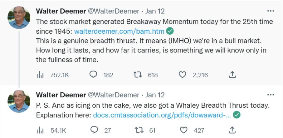 Walter Deemer's bullish market outlook tweet
