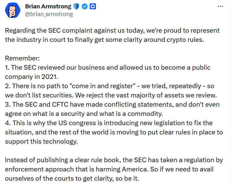 Brian Armstrong on SEC lawsuit